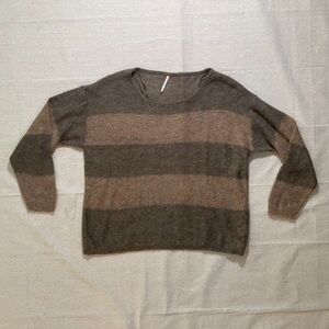 Free People | Brown Striped Lightweight Oversized Mohair Blend Sweater | XS
